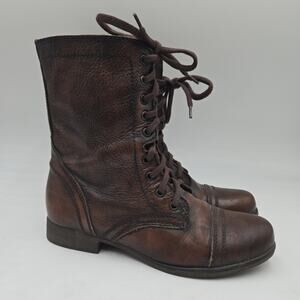 Steve Madden Troopa Brown Leather Combat Boot Shoes Lace Up Zipper 8.5 Ankle